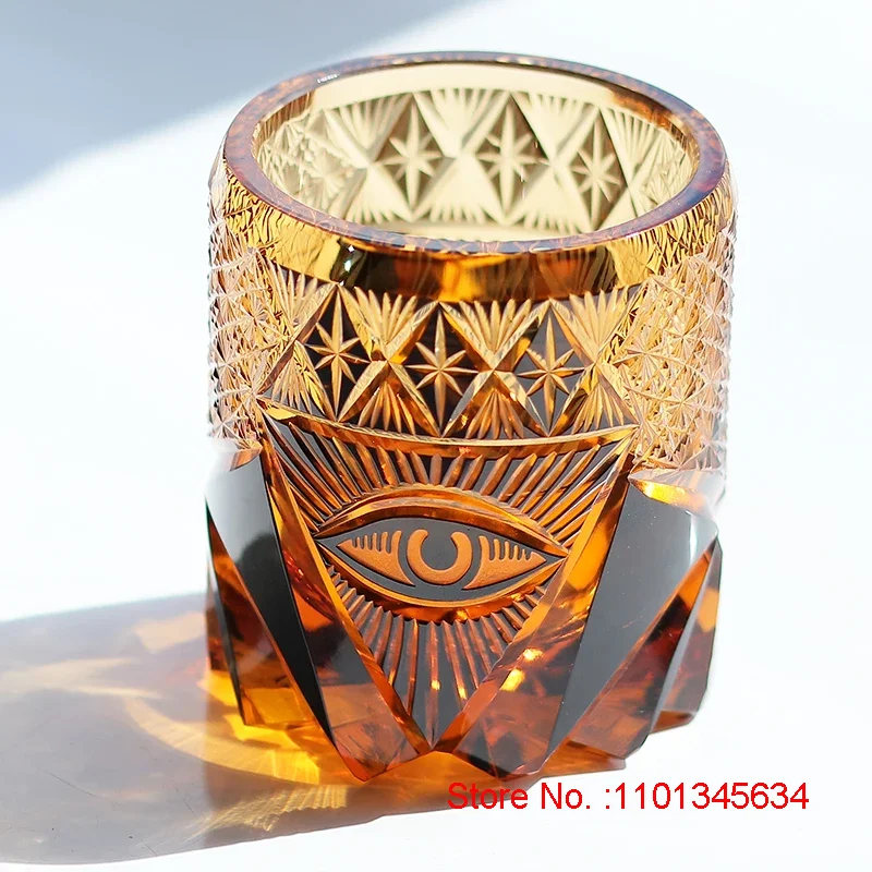 Eye Of God Crystal Drinking Glass Luxury EDO Kiriko Wine Glass Illuminati Power Symbol Rock Tumbler Whisky Brandy Snifter For Boss