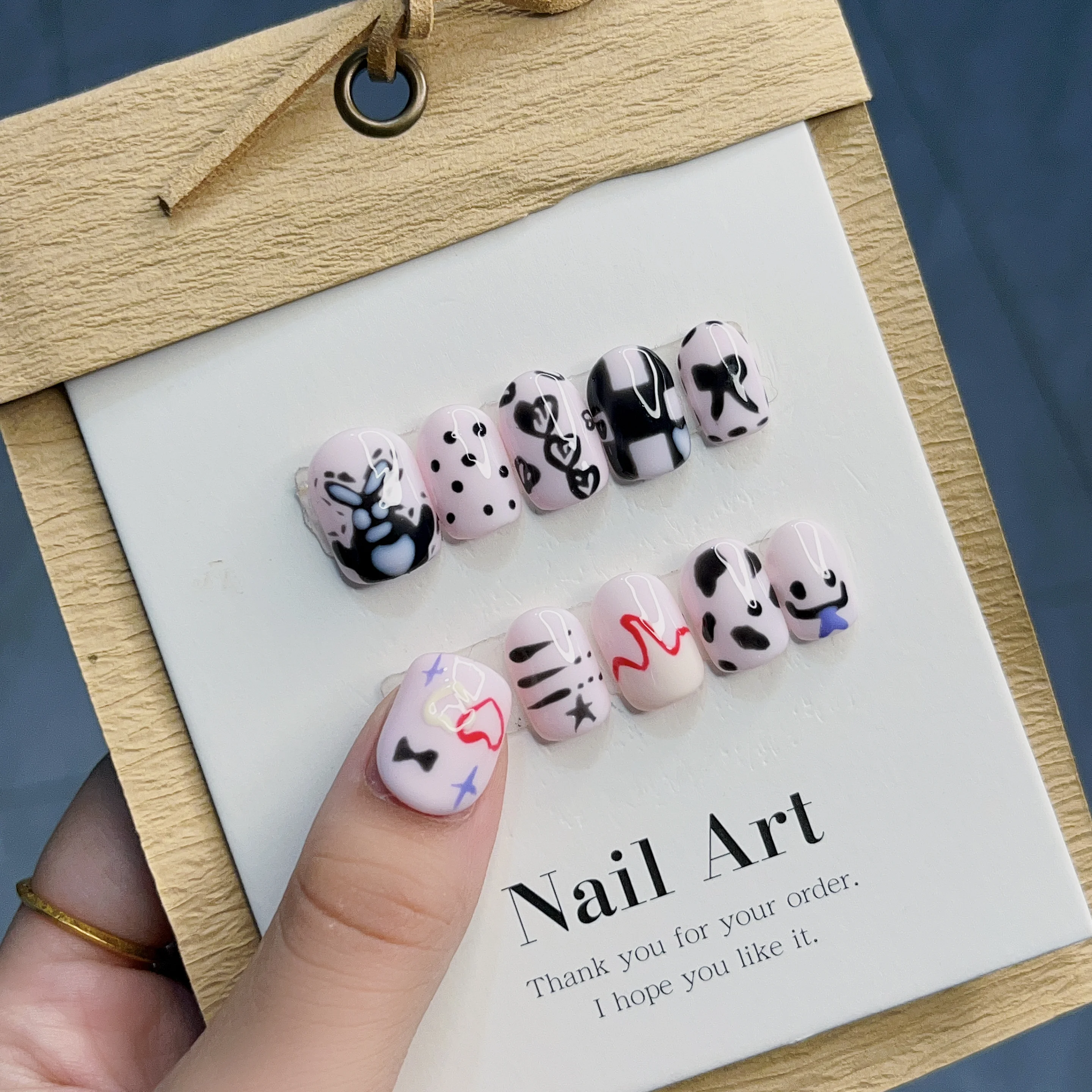 24pcs False Nail Art Funny Halloween Ghost Dark Press On Nails Holiday Fake  Nails Oval Stick On Artificial Fake Nails Reusable