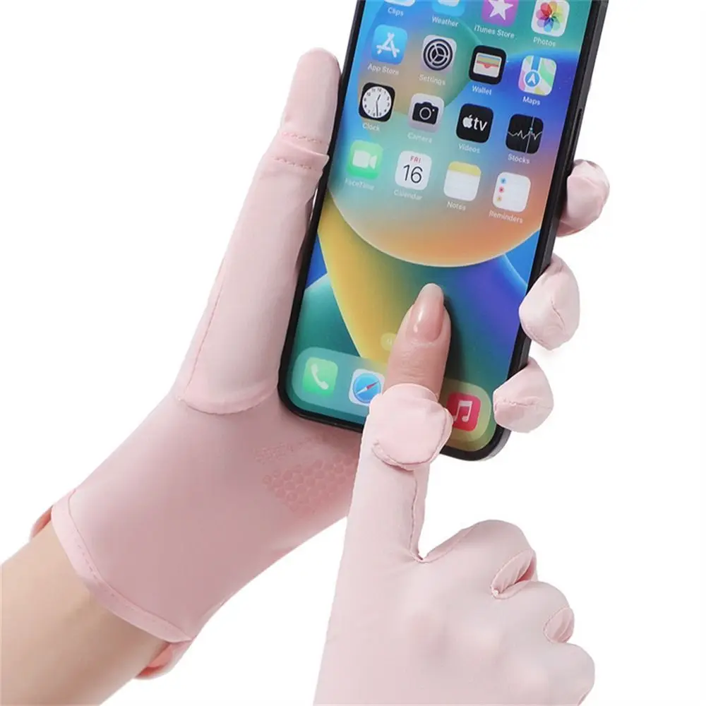 قفازات واقية من الشمس مرنة متوسطة الطول ، حرير ثلج...