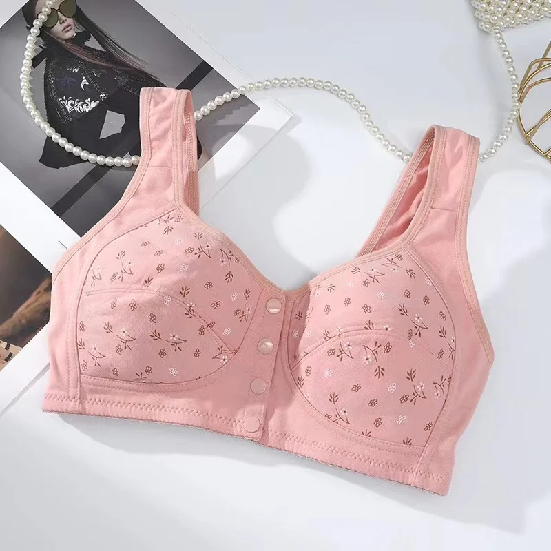 Front Closure Cotton Bra for Women Breathable Soft Brassiere Wire Free Thin Cup Bralette Sleeping Lingerie