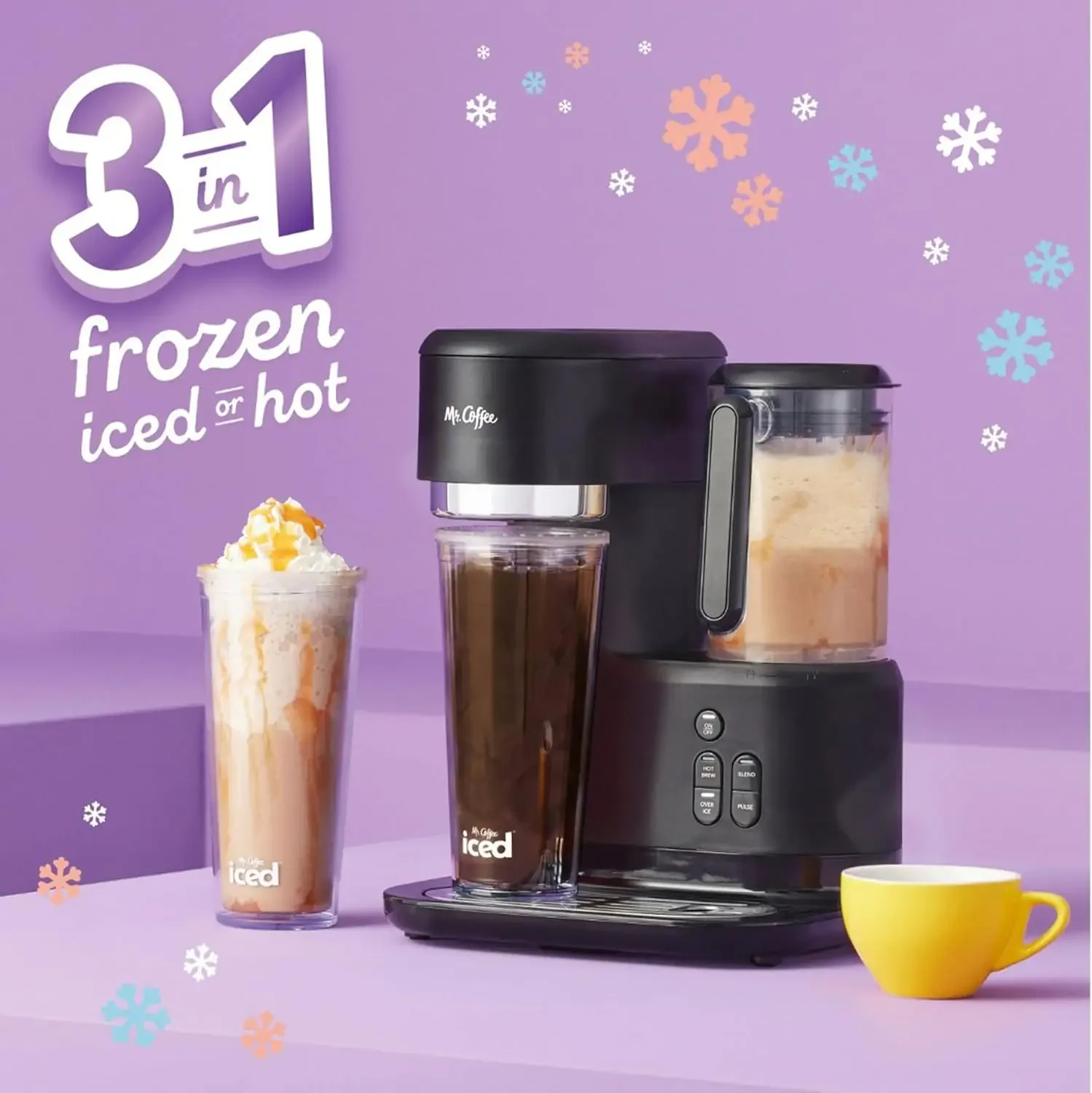 Coffee 3-in-1 Single-Serve Iced and Hot Coffee/Tea Maker with Blender with Reusable Filter, Scoop, Recipe Book, 2 Tumblers, 2