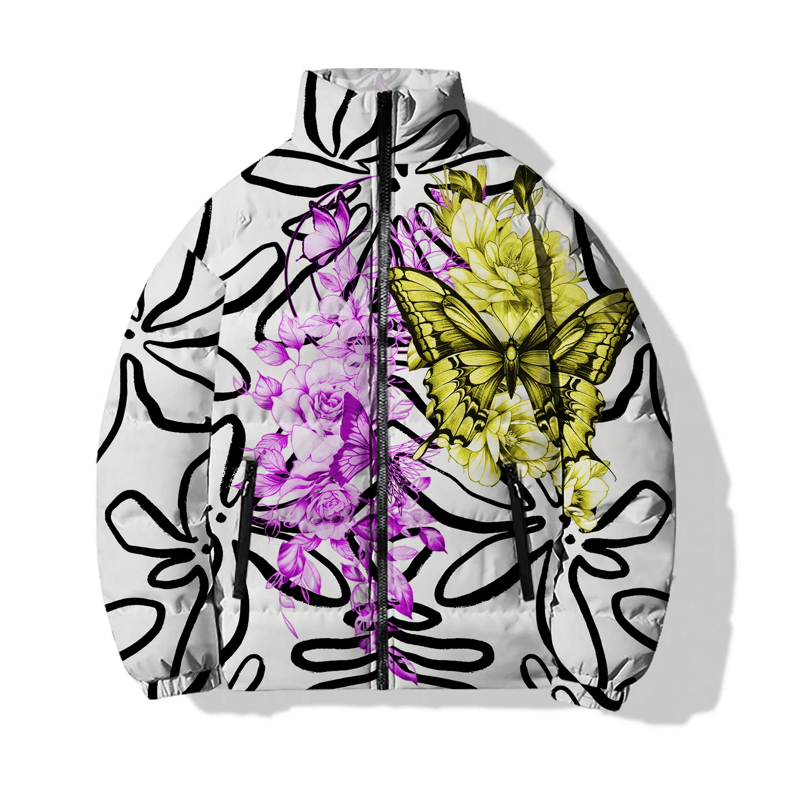 thumbnail image 1 of Chaquetas con estampado de mariposas de moda y sencillas para hombre, abrigos casuales y versátiles, abrigos de invierno cómodos y cálidos para hombre, abrigos tipo parka, 1 of 5