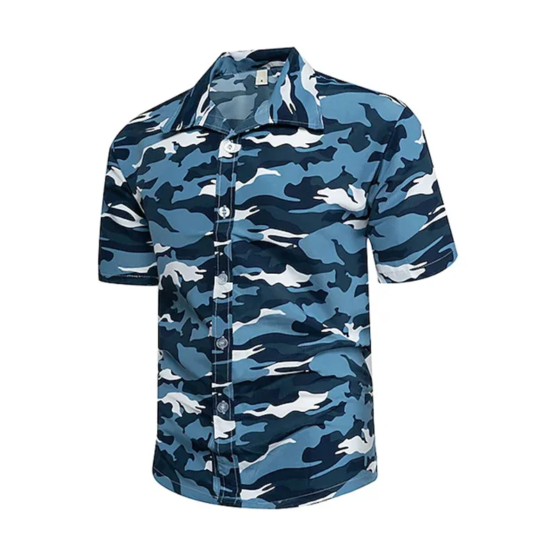 2023 loose breathable 3D printing men's shirt Hawaiian shirt button summer shirt beach blue/white short sleeve oversized 5XL 6