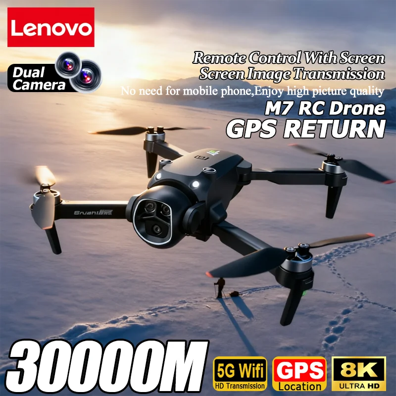 Drone GPS Lenovo M7 8K Caméra HD Double Évitement Moteur Sans Balais