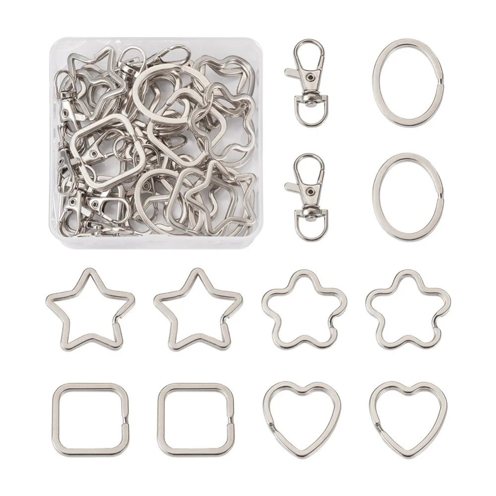 

60Pcs/box Star Heart Flower Iron Split Key Rings Swivel Lobster Claw Clasps For for Jewelry Making Keychain DIY Findings
