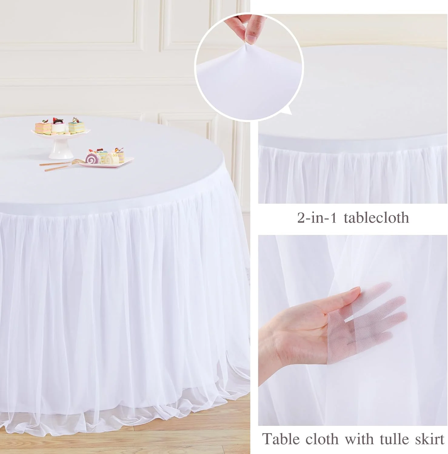 Round Tulle Table Skirt for Wedding Party Table Skirt Spandex Stretch Fitted Cover for Baby Shower Banquet Decoration