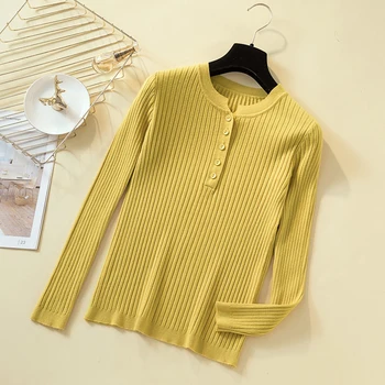 زر سترة المرأة الأساسية الصلبة سليم بلوفر مغزول النساء البلوزات البلوفرات البلوز الخريف الشتاء الكورية الإناث تريكو 4
