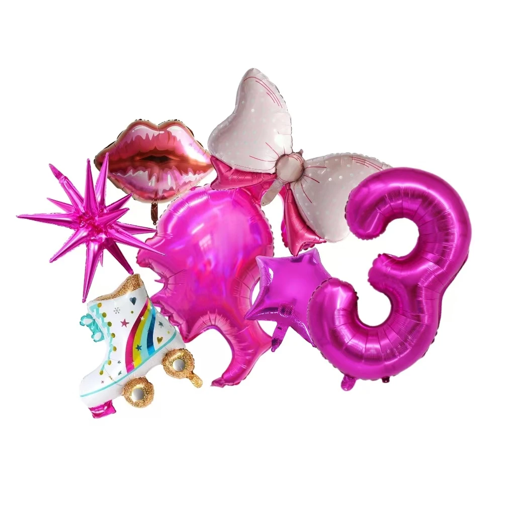 7-teiliges Rosen-Rot-Zahlen-Folienballon-Set für Kinder, Mädchen, Geburtstagsdekoration, Babyparty, Hochzeit, Prinzessin, Puppe, Partyzubehör – Detail 6