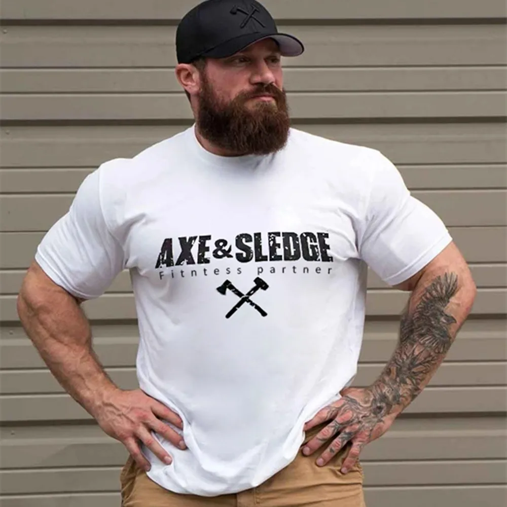 

Men's Summer Fitness T-shirts Print Oversized Tees Tops Workout Casual Clothing Running Sport Gym Muscle Bodybuilding Shirt