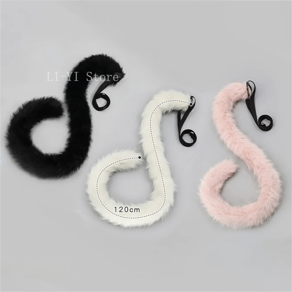Coda di gatto lunga 120 cm avvolgente per la gamba Accessorio Cosplay Prop Coda pelosa realistica Coda di animale in morbida pelliccia sintetica per costume Anime Con - immagine 4