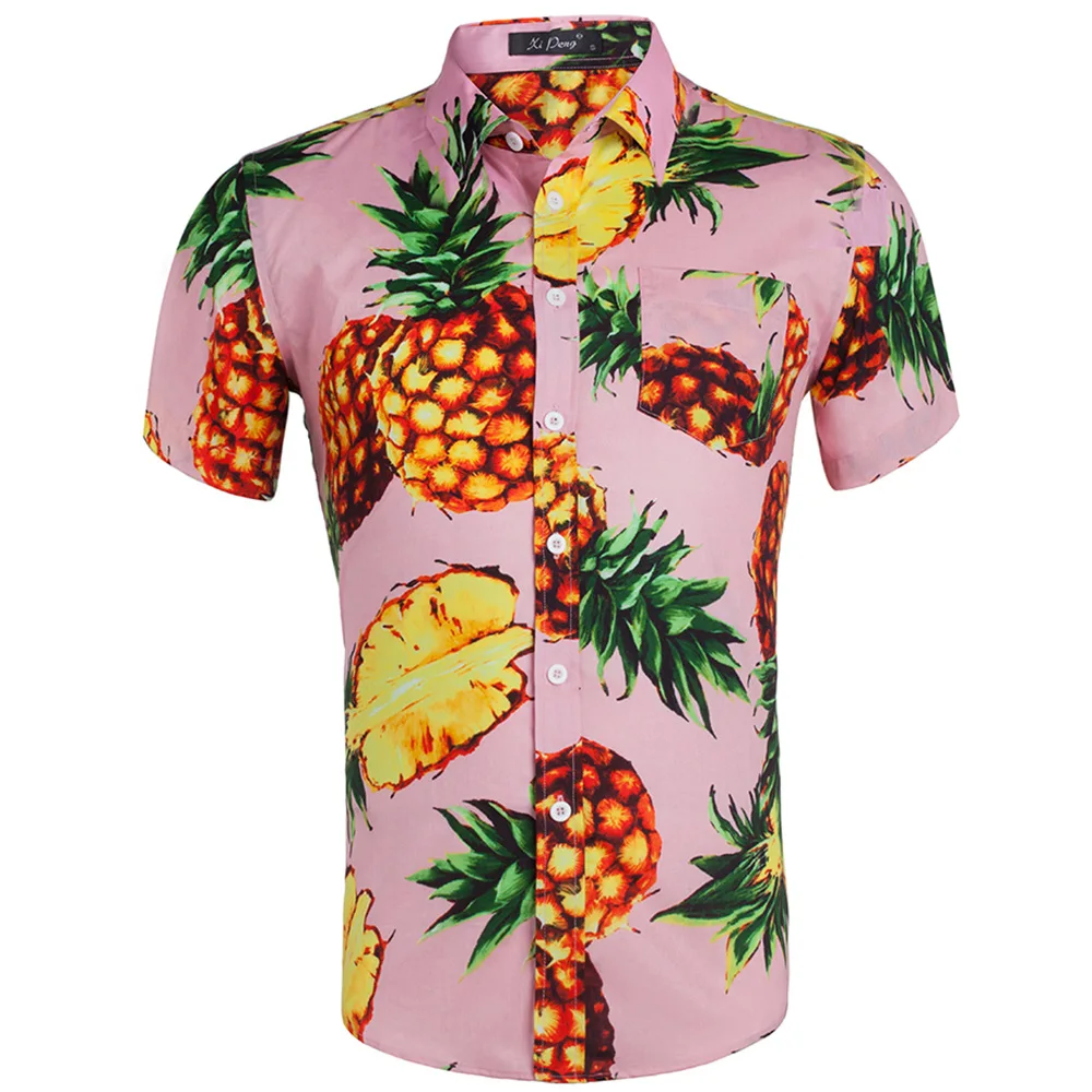 

Boys Summer Short Sleeve Cotton Poplin Fabric Floral Printed Shirt Casual Button Up US Size Hawaiian Shirt Pineapple Shirt Top