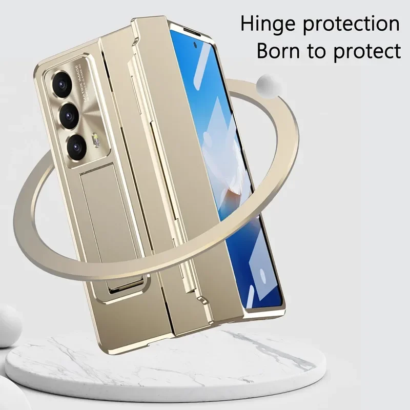 Plated Gold Armor Case with Hinge Bracket and Glass Front Film Cover