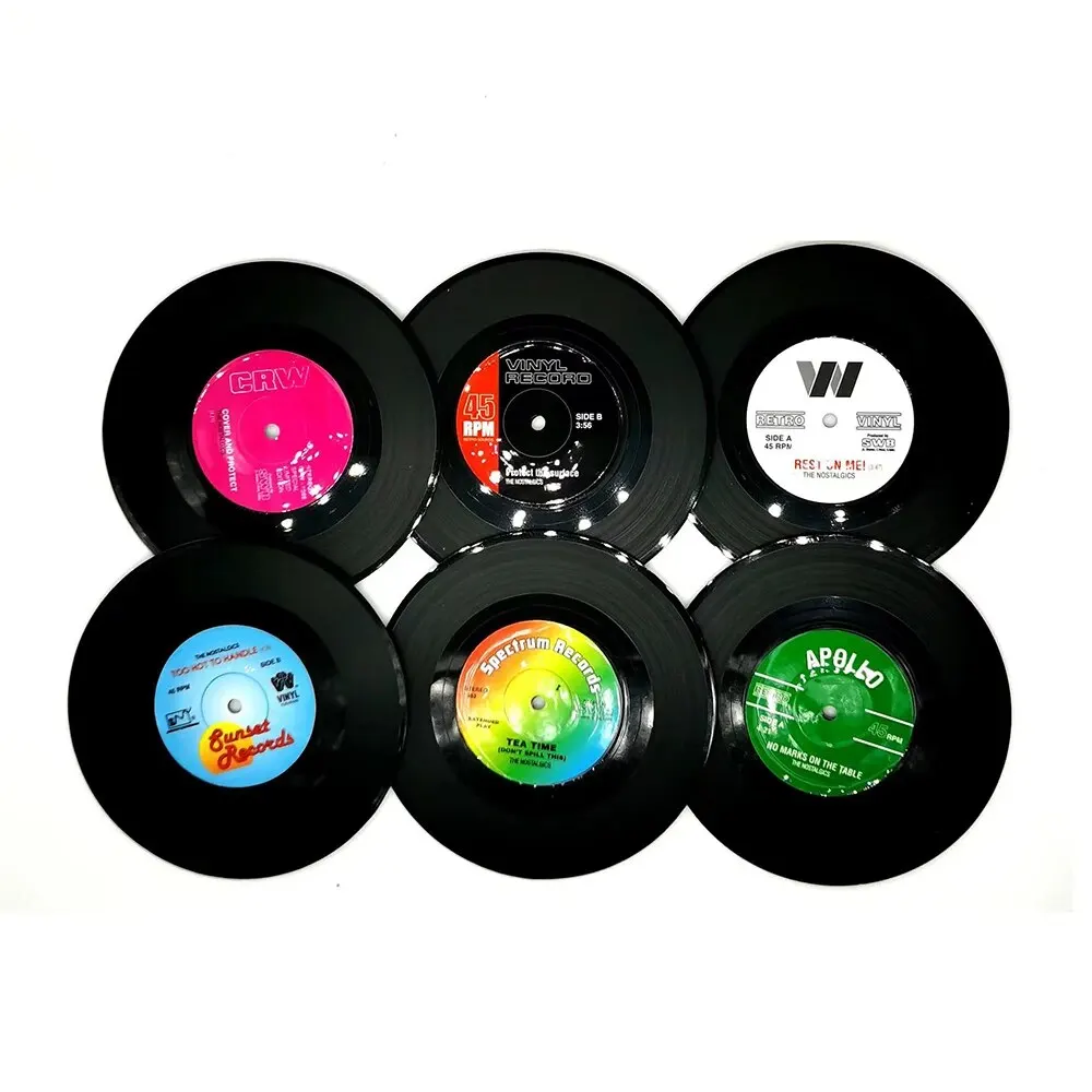TOTHDATE Set di 6 Sottobicchieri, a forma di dischi in vinile,Sottobicchieri Divertenti Rotondi Antiscivolo per Bevande Caffè Tè Novità per Bar Caffetterie Casa Pub Temi Feste, Stile 1
