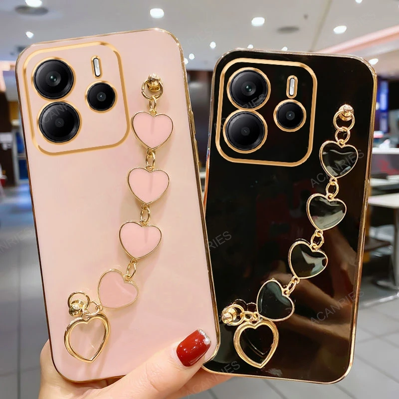 Luxury Plating Love Heart Bracelet Chain Soft Back Phone Case