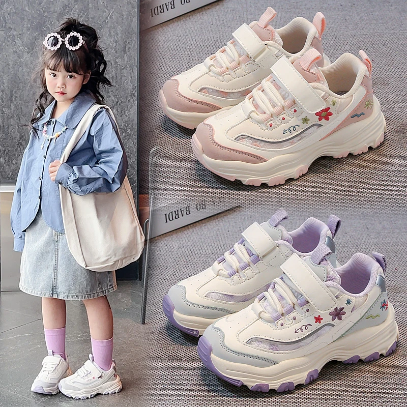 Girls Non Slip Sneakers Floral Embroidered Toddler Shoes