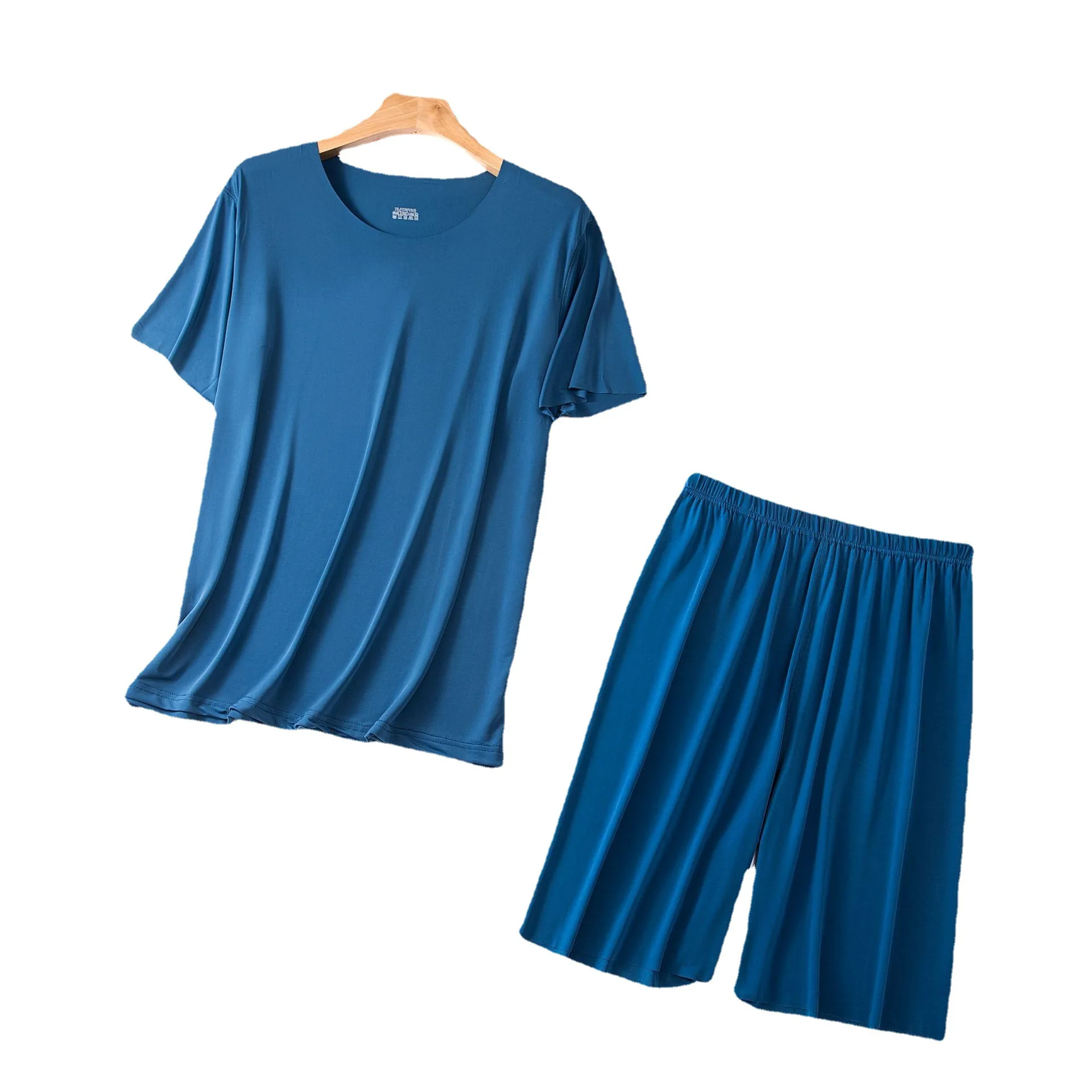 

Men's Sleepwear Traceless 2 Pcs Set Homewear Short Sleeve Shorts Loose Bottom Shirt with Shorts Summer Casual Pijama Suit