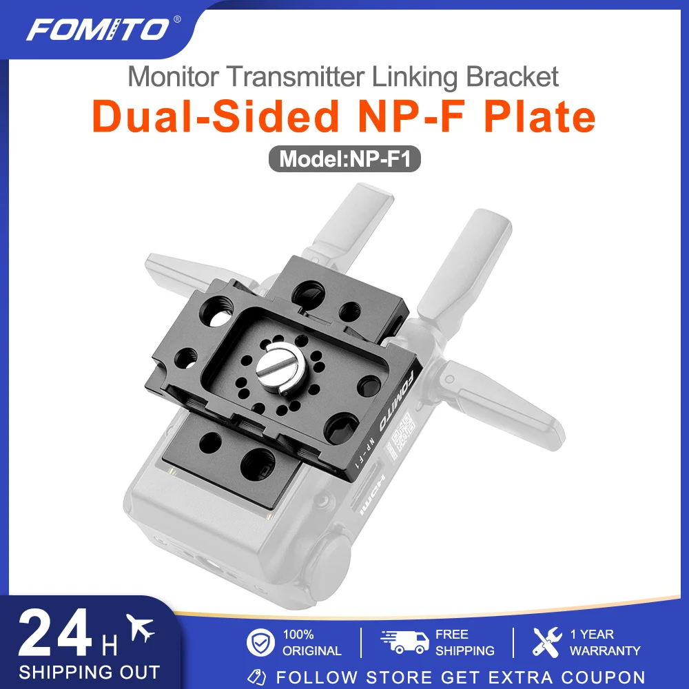 Fomito 듀얼 사이드 NP-F 플레이트 모니터 송신기 연결 브래킷 모니터용 90/180 각도 조정 LED 조명 무선 전송