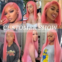 Perruque Lace Front Wig naturelle brésilienne lisse, cheveux humains, rose, 13x4, HD, pre-plucked, Wiltshire, Sophia, en vente 5
