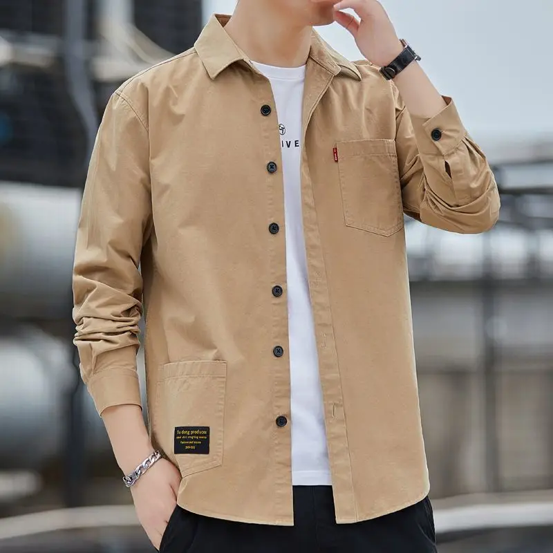 Autumn Winter Korean Style Solid Color Loose Casual Male Shirt Long Sleeve All Match Fashion Blouse Man Chic Streetwear Clothes