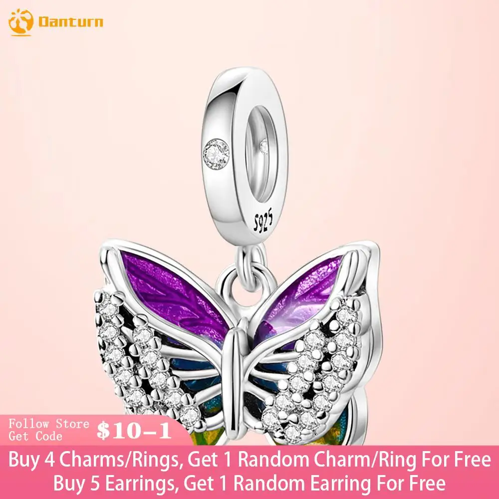 

Danturn 925 Sterling Silver Beads Spring Butterfly Dangle Charm fit Original Pandora Bracelets Fashion Women Jewelry