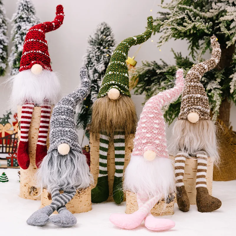 New Long Leg Gnome Christmas Ornament Faceless Doll Striped Knit ...