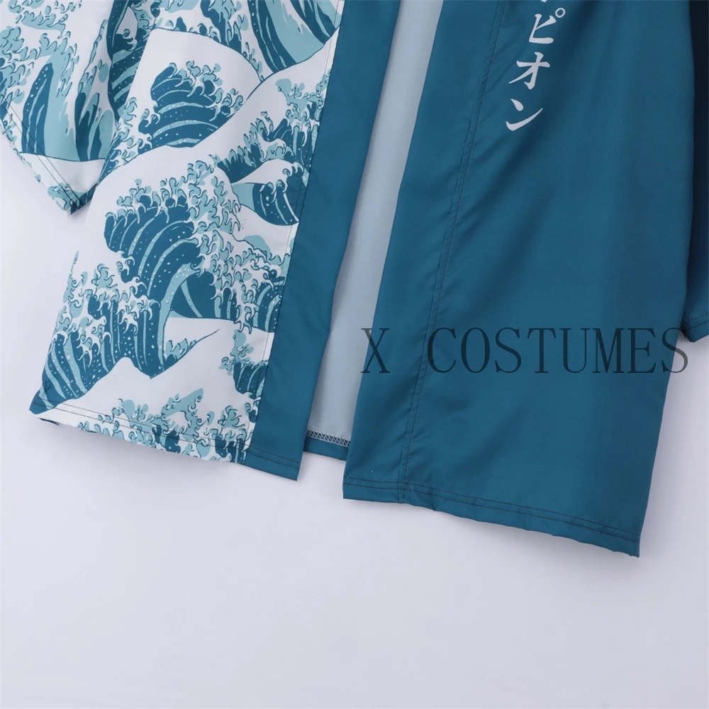 Japanese Kimono Japanese Kimono Cardigan Japanese Kimono Shirt Men's Kimono Cardigans Japanese ukiyoe sea wave Loose Fit Open Front Shirt Blue Casual Summer Beach