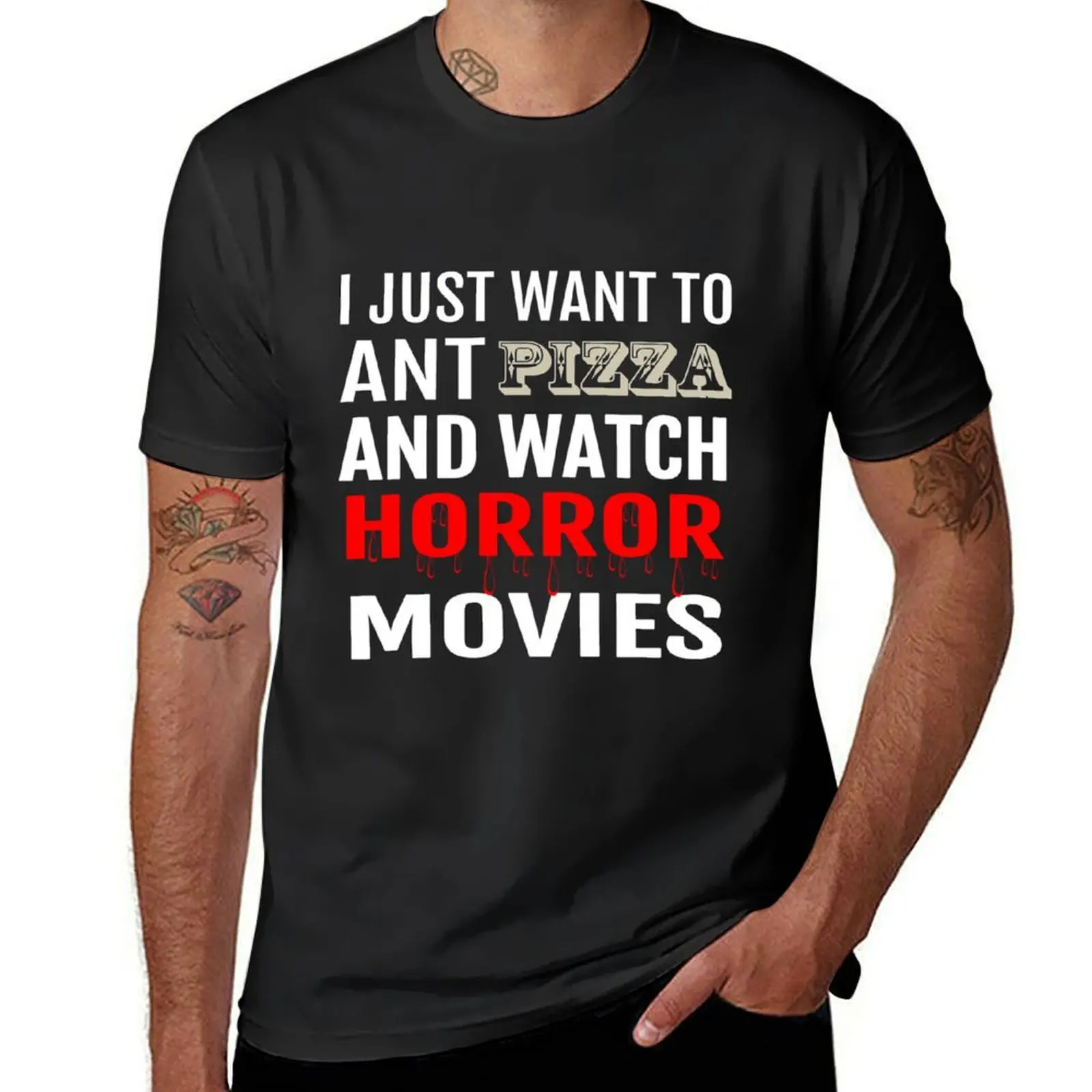 

I Just Want To Eat Pizza And Watch Horror Movies Sticker T-Shirt blanks anime clothes men t shirt