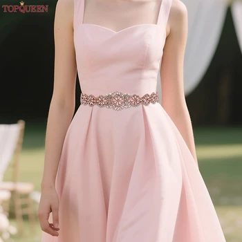 TOPQUEEN S161-RG cinture da sposa da sposa sposa per le donne Shiny Rose Gold strass Formal Prom Party Dress Decoration Ribbon Sash