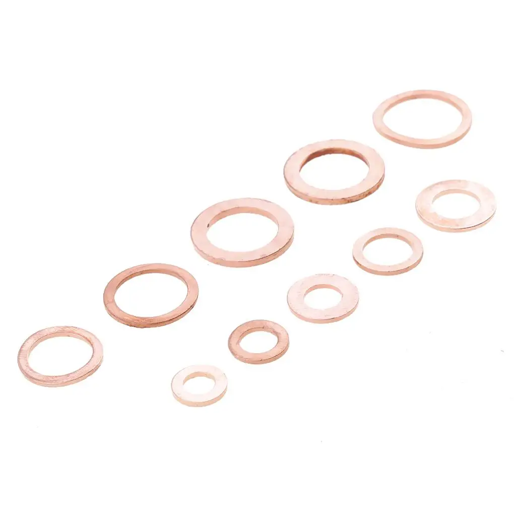 Copper Washer Gasket Nut Bolt Set Flat Seal Sealing O ring Solid Gasket Assortment Kit 200Pcs Car Engine Oil Sump Plug oil drain plug gasket oil drain plug seal washer o ring gasket sealing washers engine gasket set copper gasket combination