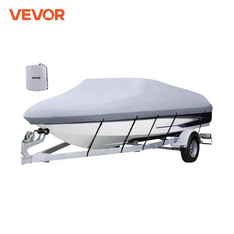 Boat Cover VEVOR 14-28 FT V Hull Waterproof 3 Layer Oxford Fabric All-Season Protection With Storage Bag 5Pcs Adjustable Straps