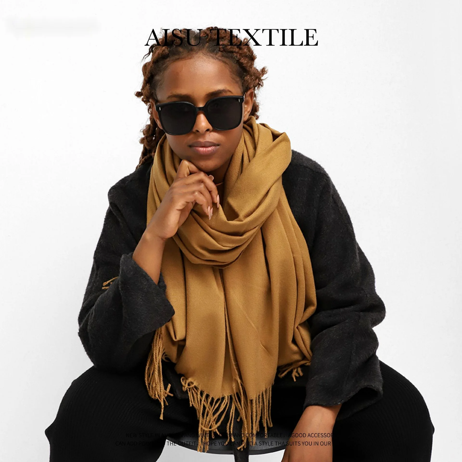 Solid Color Cashmere Scarf For Women In Winter, New European And American Camel Beige Warm Scarf, Long Shawl_voghion.com