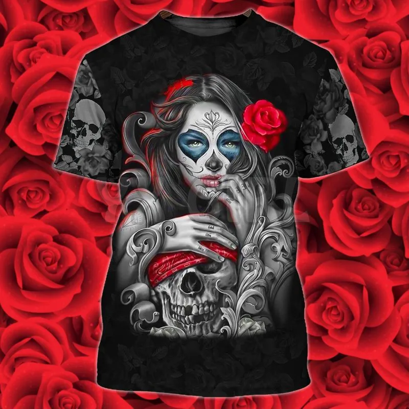 

2022 Summer Fashion Men for Women t shirt Spoiled Wife-Skull & Rose 3D All Over Printed Tee Tops shirts Unisex Tshirt