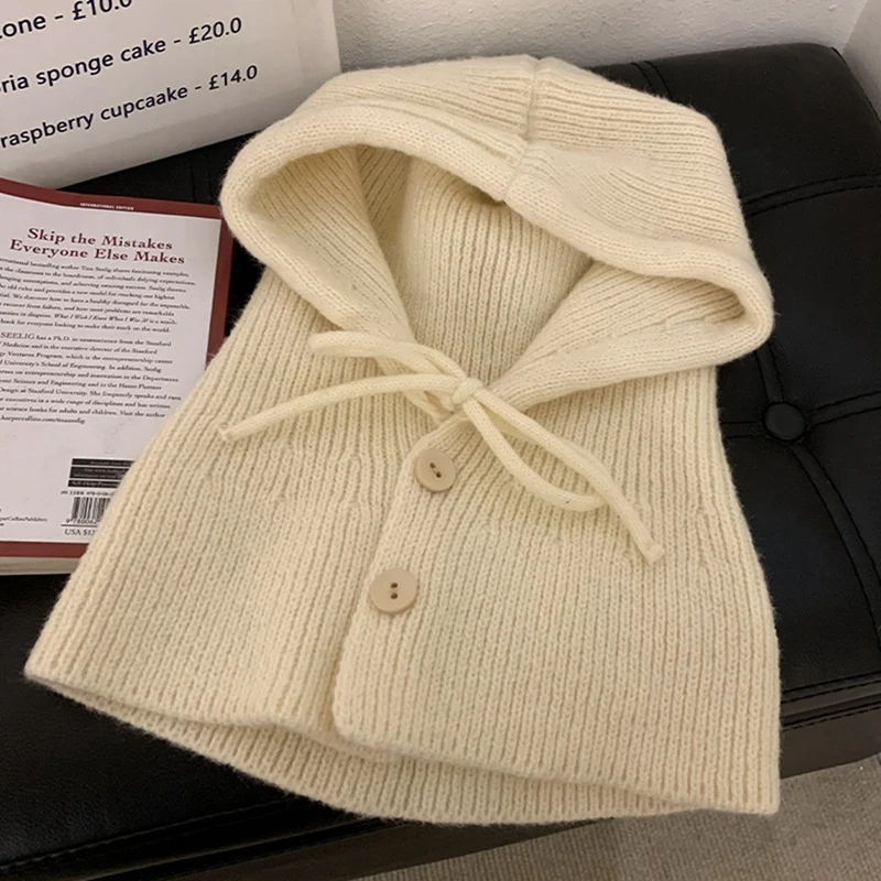 Winter Hat With Hood & Scarf Knitted Balaclava Beanie For Women & Girls Warm Breathable Adjustable-Grey High Guality