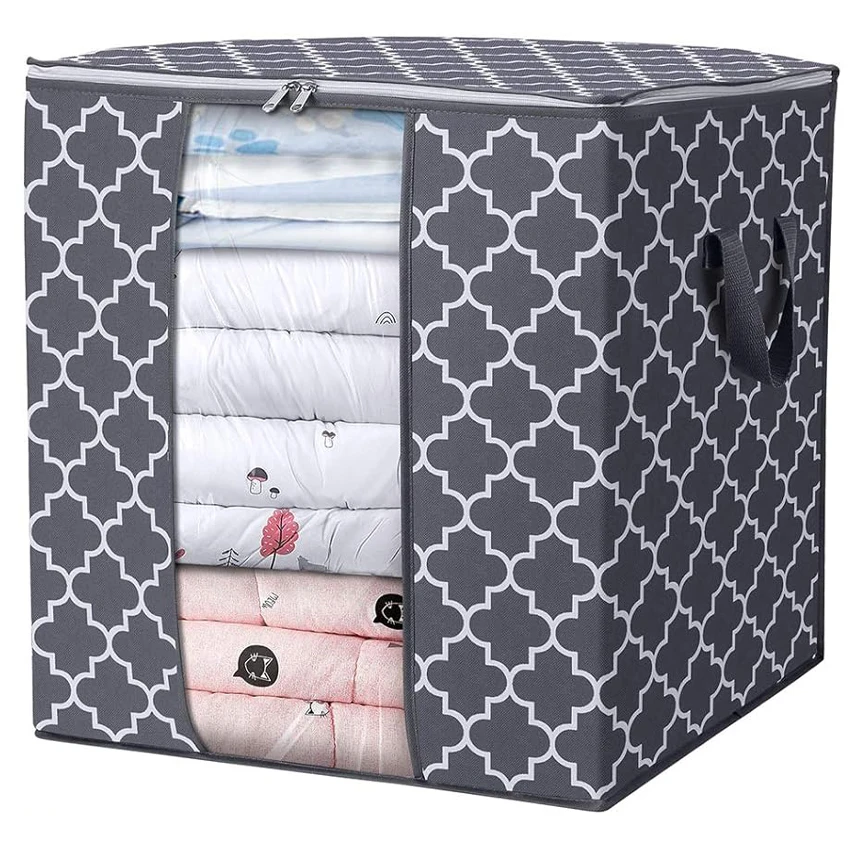 1 Pack Storage Bags 100L Large Organization and Storage Foldable Organizer with Reinforced Handle, Clear Window, Sturdy Zippers