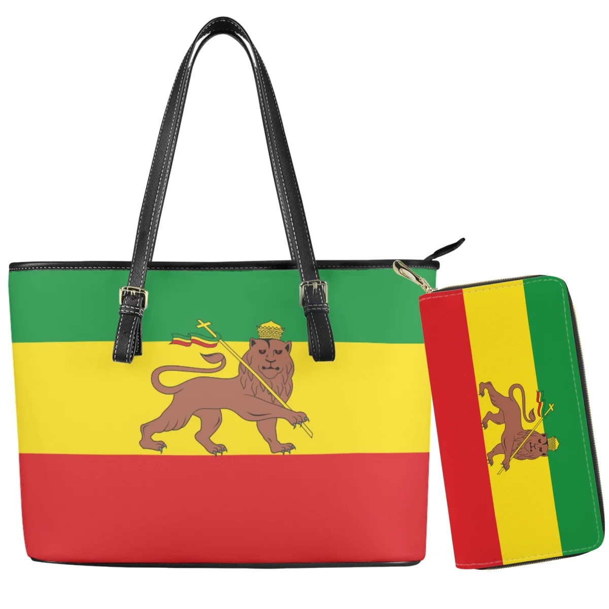 New Etiopia Country Flag Medal Lion Handbag Wallet Set Borse A Tracolla In Poliestere Resistenti Allo Sbiadimento Morbide E Durevoli Per Ragazze Adole