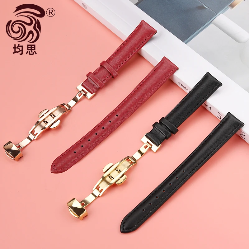 Elegant Genuine Leather Strap for Garmin Lily 2 Women's Smartwatch - 14mm Quick Release in Pink White