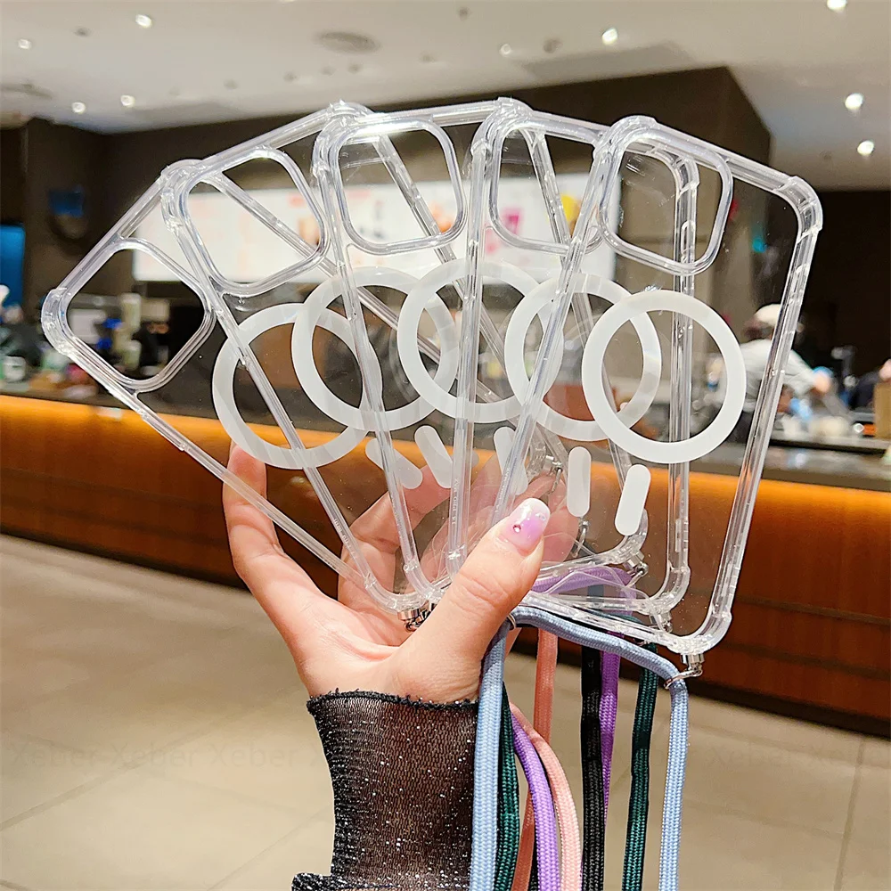 Crossbody Lanyard with Magnetic Wireless Charging Clear Case