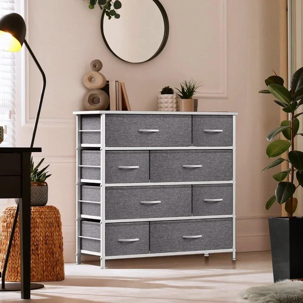 

Dresser with 8 Drawers- White, Suitable for Compact Spaces, Bedroom, Guest Room,with Strong Steel Frame and Durable MDF Wood Top