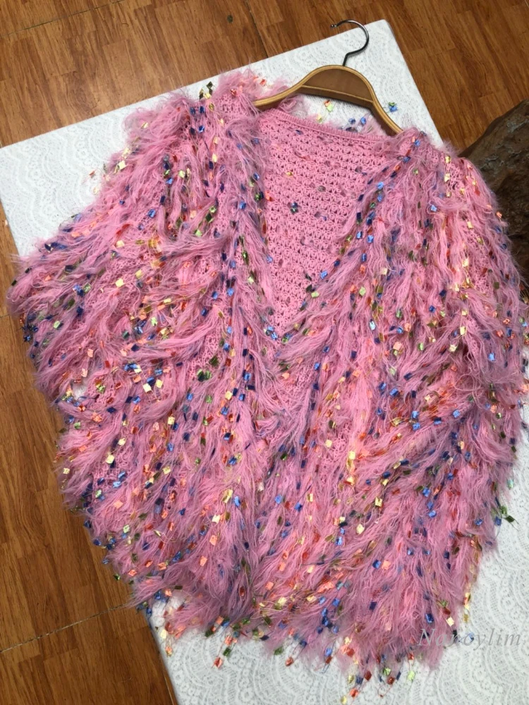

Korean Style Tassel Cardigan for Women 2023 Autumn New Loose Sweet Tassel Cute Plush Knitted Cardigan Shawl Top Femme