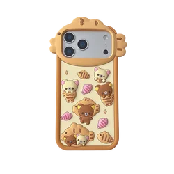 3D Cute Rilakkuma Bear Silicone Shockproof Phone Case with Cartoon Design - iPhone 16 (Brown)