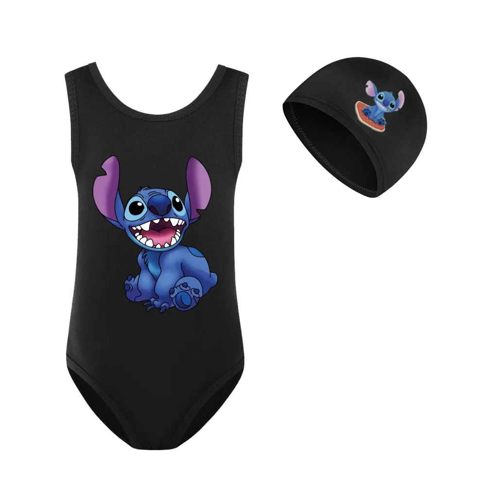 New Kids Boys Swimwear Cartoon Stitch Baby Girls Swimsuit Swimming Cap Set Children Movement Outfit Toddler Clothes Pajama Tops