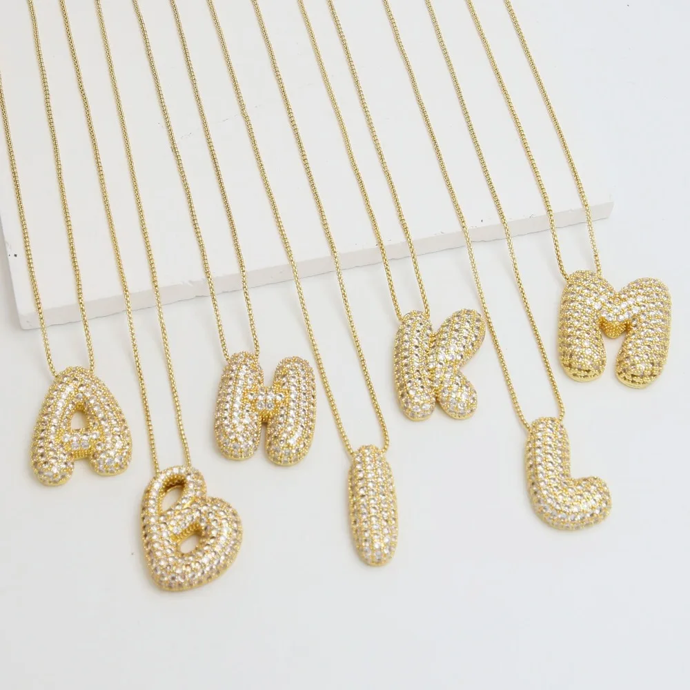 18K Gold Plated Chubby Alphabet Initial Necklace Box Chain Letter Choker Waterproof Sparkle Zircon Collar Jewelry Birthday Gifts
