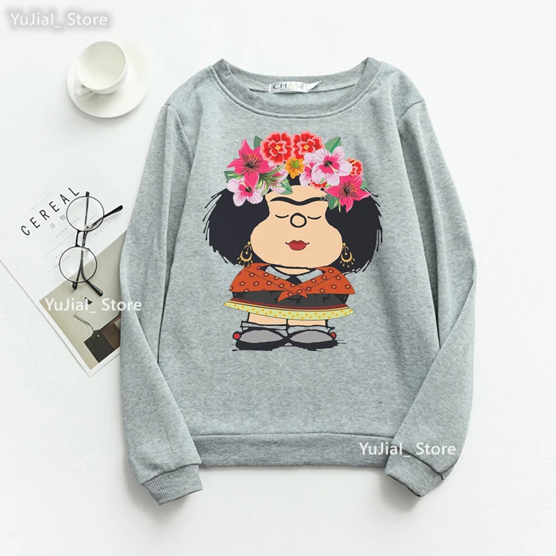 Funny Mafalda Cartoon Sweatshirt Women Clothes 2023 Harajuku Kawaii Hoodies Girls Long-Sleeved Winter Tracksuit Femme
