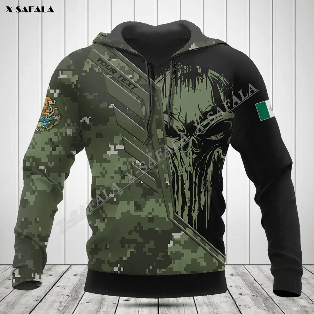 

Mexico Wing Skull Camo Flag Army Soilder Veteran 3D Print Hoodie Men's Outwear Shirt Pullover Hooded Sweatshirt Jersey Casual