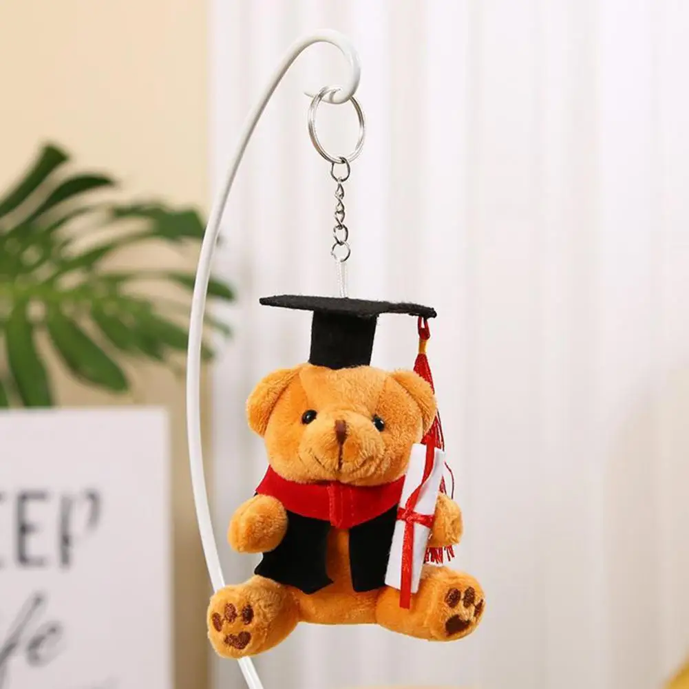12cm  Bear Keychain Fully Filled Plush Key Ring Bachelor Hat Stuffed Animal Toy Plush Bear Doll Bag Ornament Graduation Gift 4