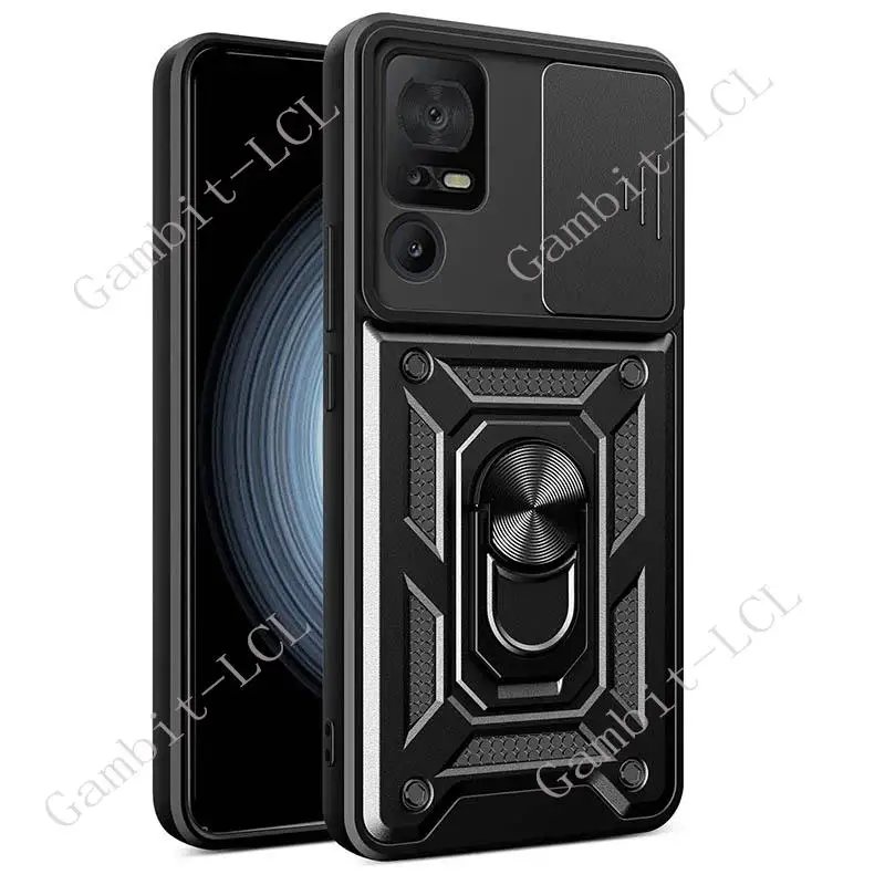 Shockproof Ring Armor Magnetic Phone Case with Camera Lens Cover and Stand