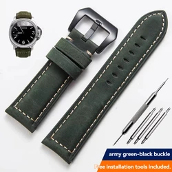 Genuine Leather Retro Matte Handmade Watch Strap - 24mm (Green - black)
