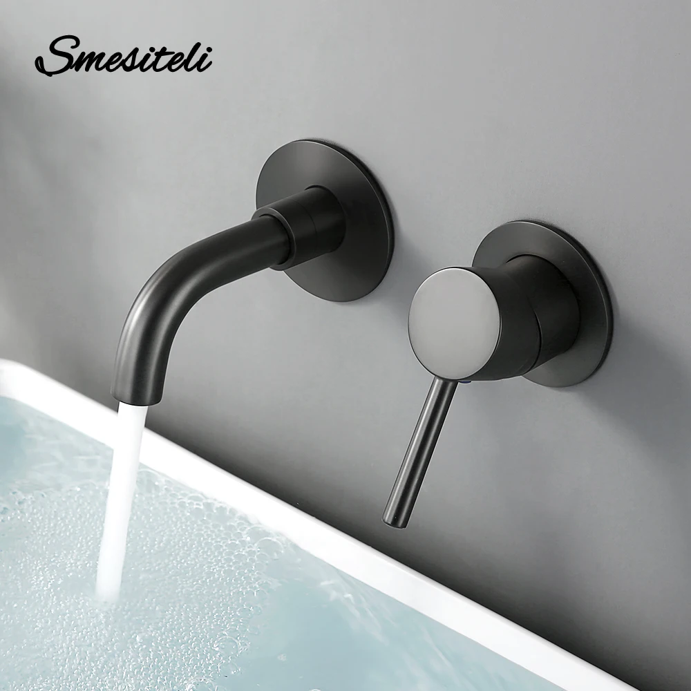Bathroom Mixer Tap Wall Mounted Single Handle Gunmetal Basin Faucet Hot Cold Water Bath Black White Rose Gold basin faucet,bathroom faucet