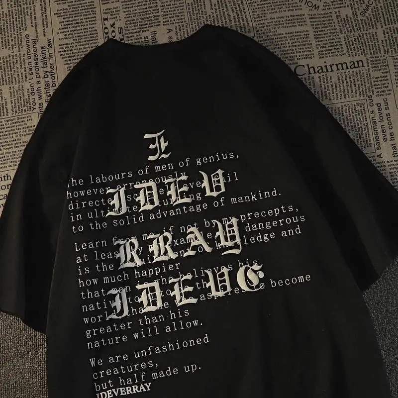 

Cotton American Vintage Letter Decal Short Sleeve T-shirt for Men and Women High Street Loose Versatile Street Style Top Clothes