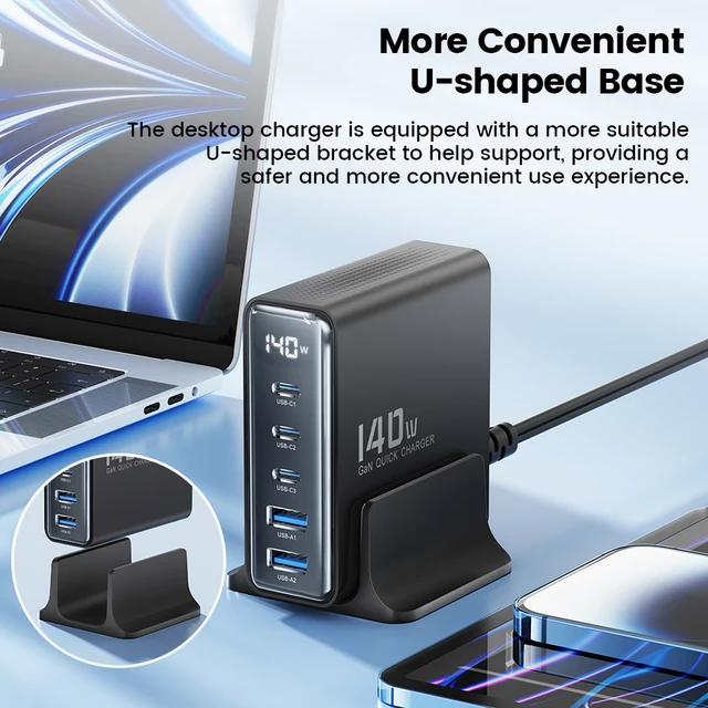 Toocki 140W GaN Charger Desktop USB Charging Station 5 USB Ports PD 100W PPS USB Fast Charger For Macbook iPhone Samsung S22 2